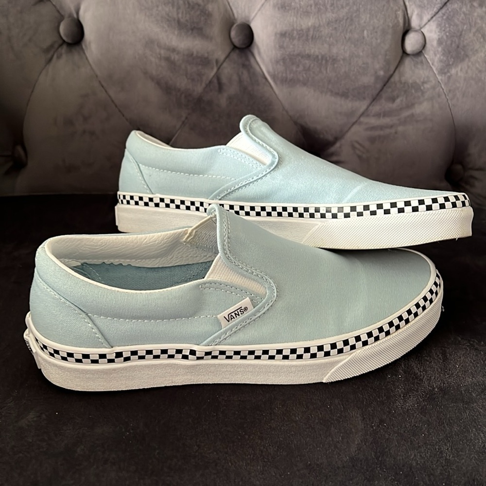 Vans Classic Slip-On 'Check Foxing'. Cool blue color. Women’s size 7.5 - Picture 10 of 12
